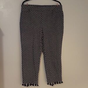 Chico's Womens Stretch Pull On Crop Pants w/Geometric Print & Tassel Hem, S: 2.5
